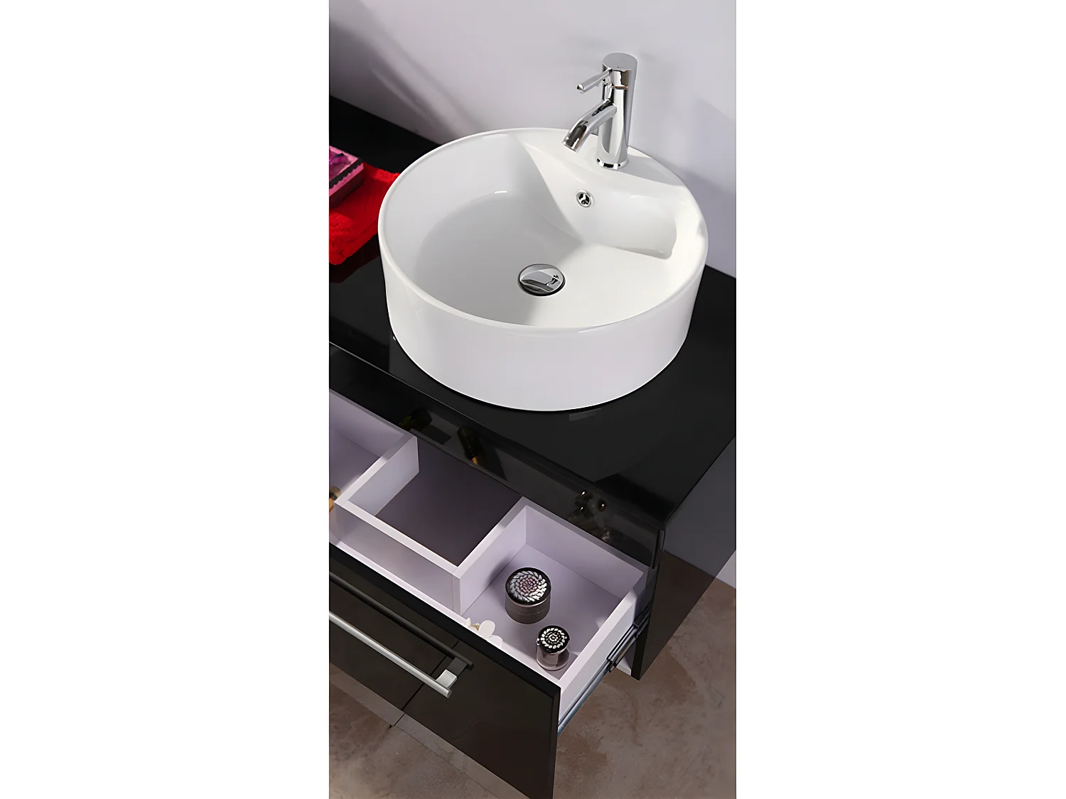 Badezimmer-Set 150 cm Schwarz Waschbecken inklusive - Carrie