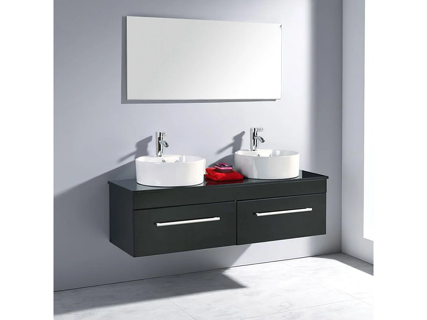 Meuble de Salle de Bain noir 150 cm Lavabo inclus – Carrie