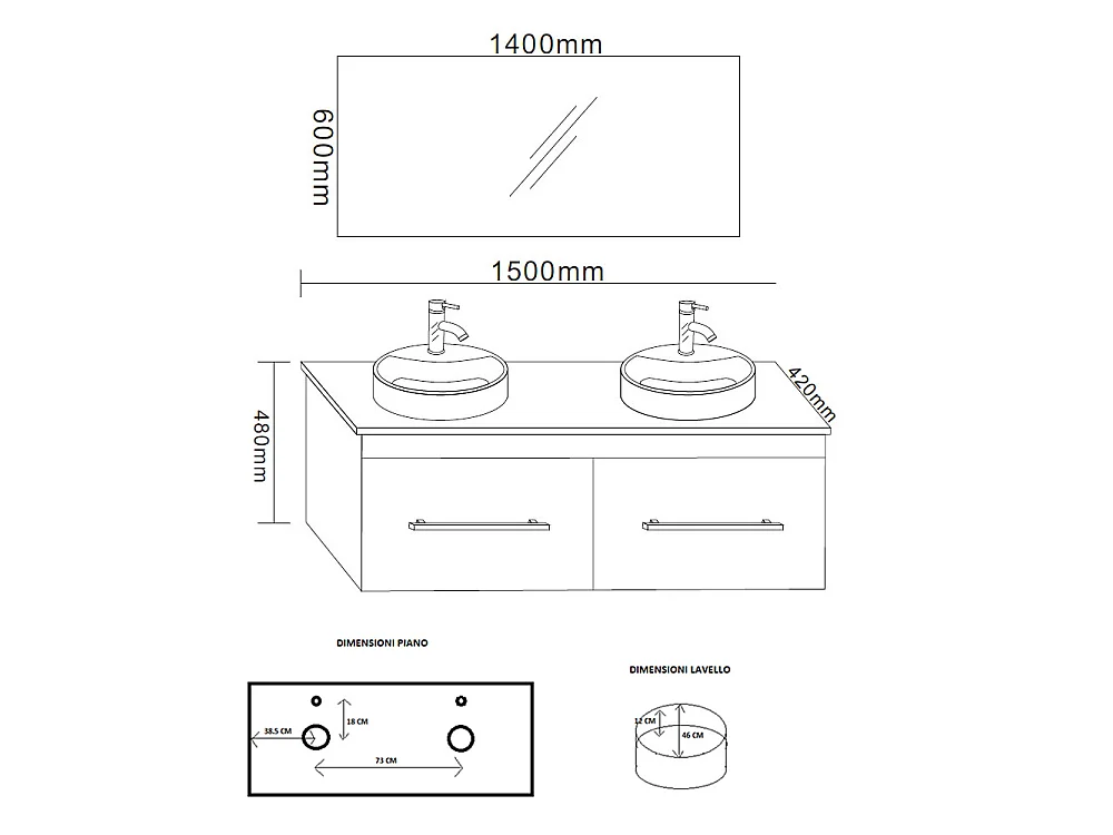 Meuble de Salle de Bain noir 150 cm Lavabo inclus – Carrie
