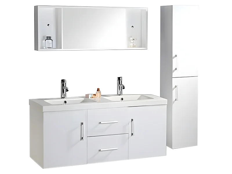 Meuble de Salle de Bain blanc 120 cm Colonne et Lavabo inclus – Emily