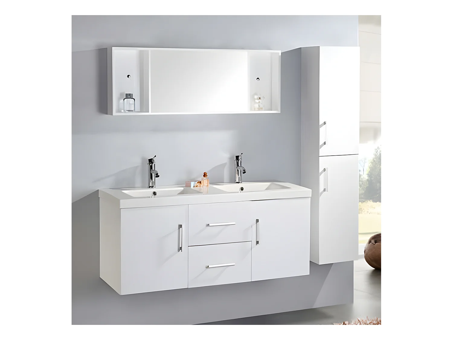 Mobile Bagno Bianco Colonna 120 cm e Lavabo inclusi - Emily