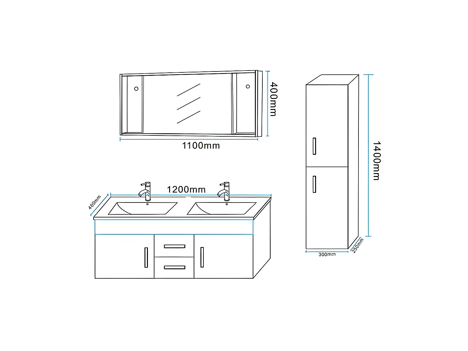 Mobile Bagno Bianco Colonna 120 cm e Lavabo inclusi - Emily