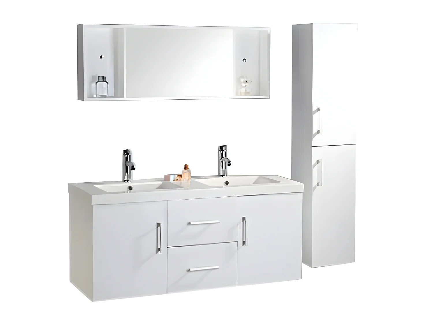 Meuble de Salle de Bain blanc 120 cm Colonne et Lavabo inclus – Emily