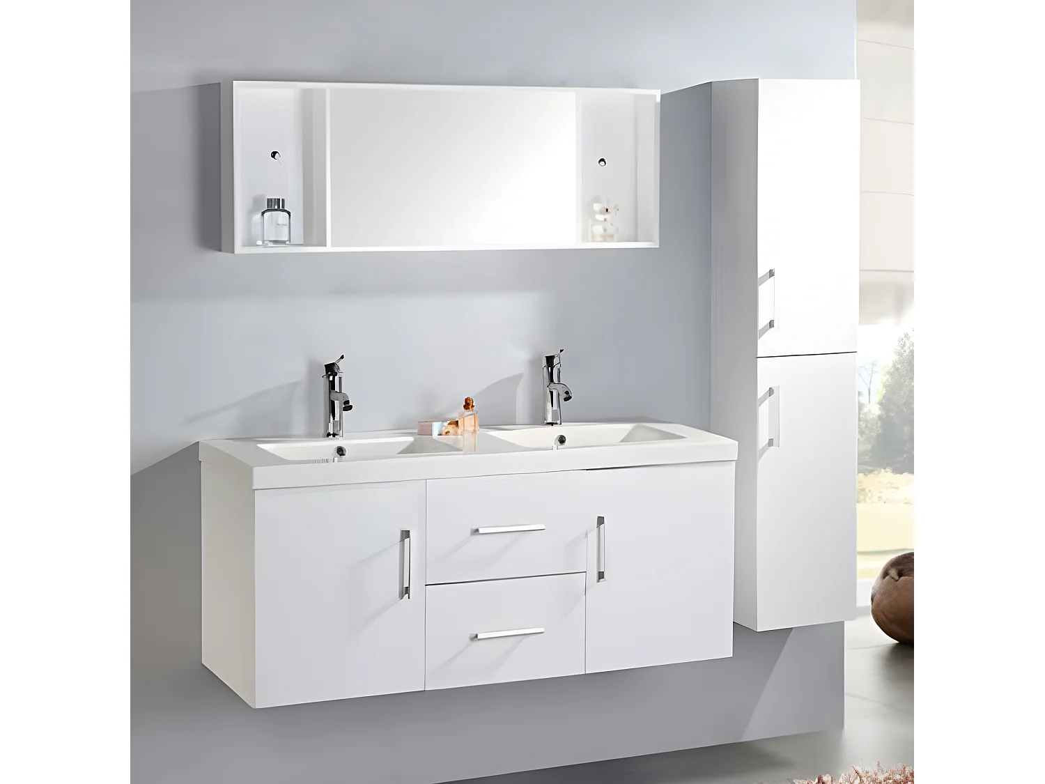 Wit badkamermeubel 120 cm inclusief kolom en wastafel - Emily