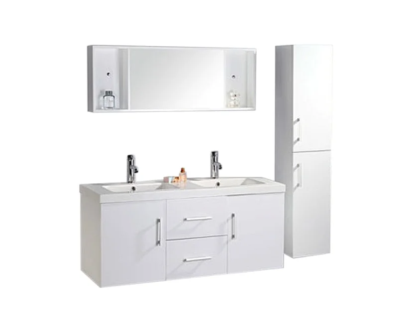 Meuble de Salle de Bain blanc 120 cm Colonne et Lavabo inclus – Emily