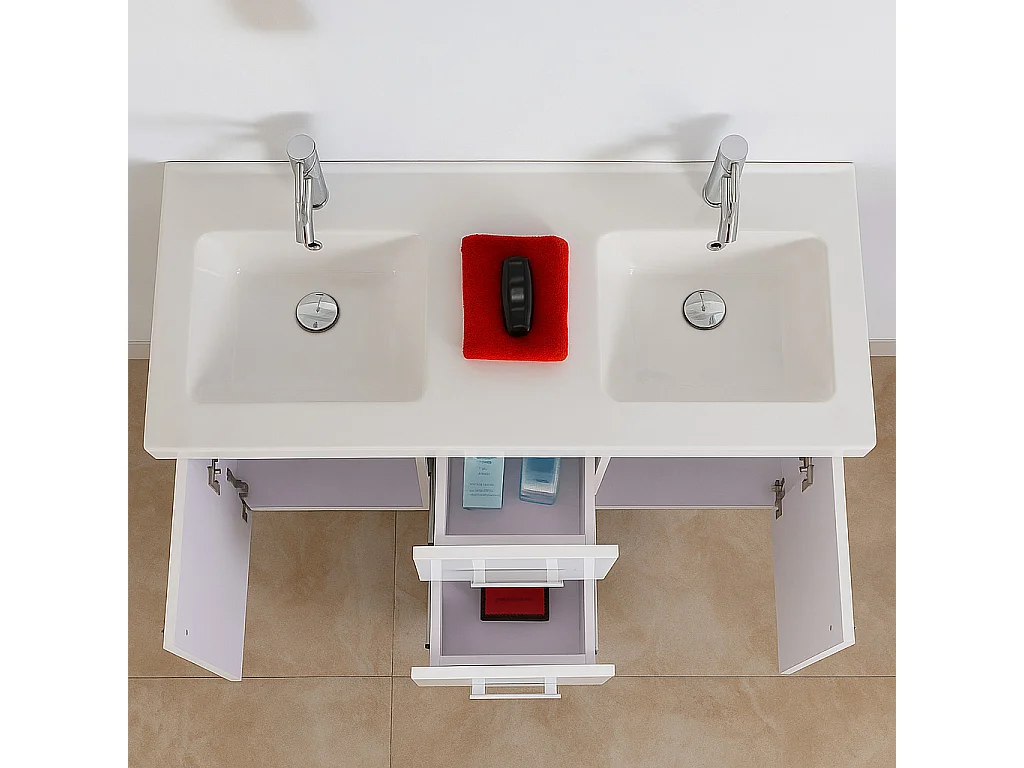 Meuble de Salle de Bain blanc 120 cm Colonne et Lavabo inclus – Emily