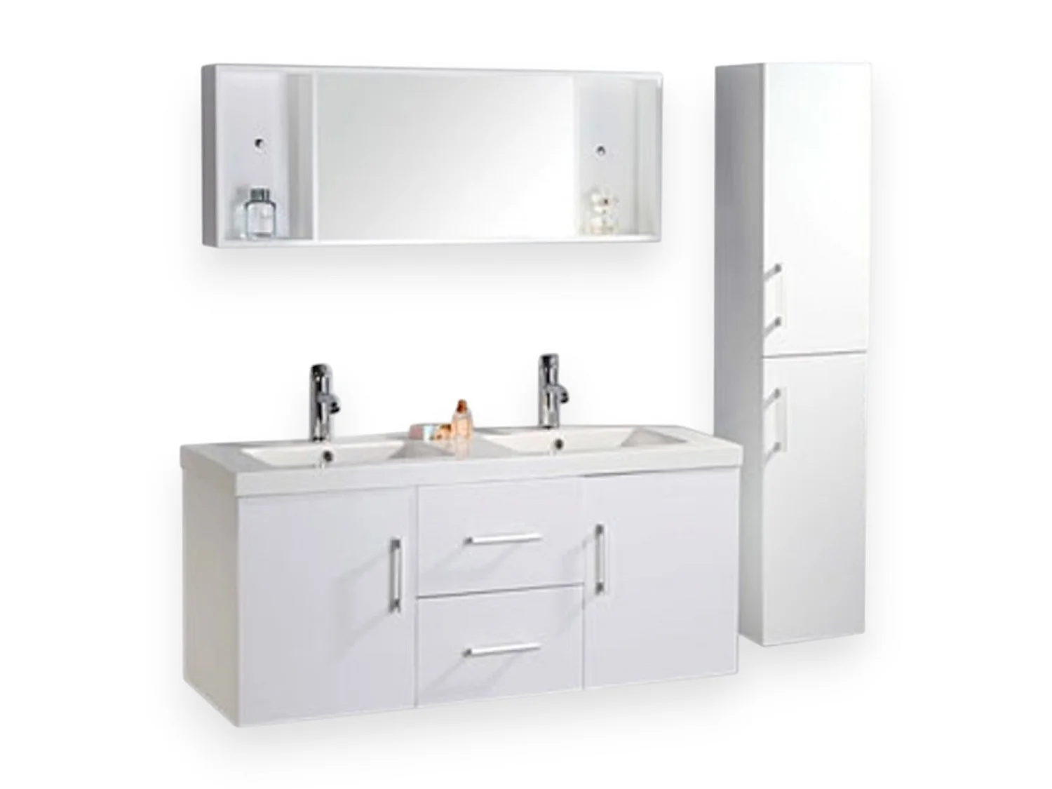 White Bathroom Vanity Unit 120 cm with Basin and Tall Cabinet Included – Emily