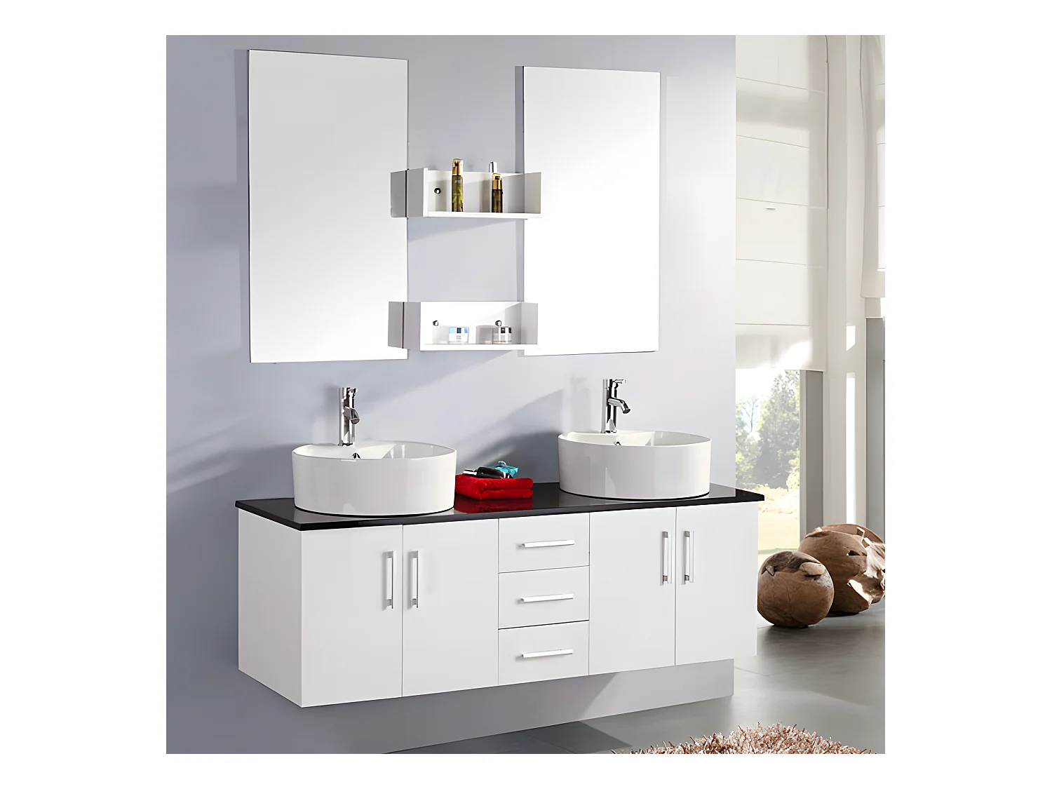 Badezimmer-Set 150 cm Weiß Waschbecken inklusive - Holly