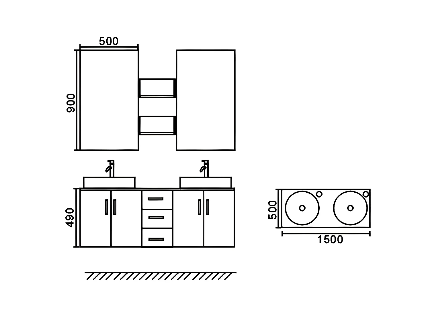Meuble de Salle de Bain blanc 150 cm Lavabo inclus – Holly