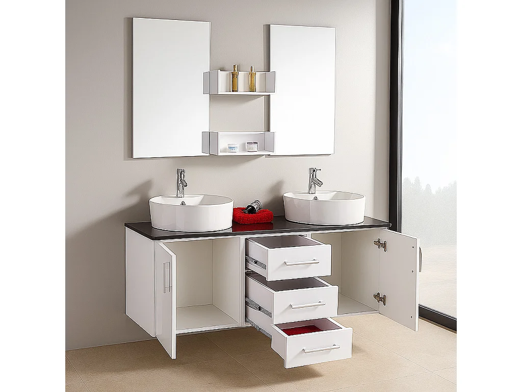 Meuble de Salle de Bain blanc 150 cm Lavabo inclus – Holly