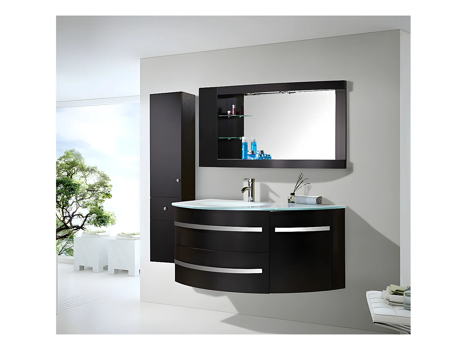 Meuble de Salle de Bain 120 cm Colonne et Lavabo inclus – Alicia