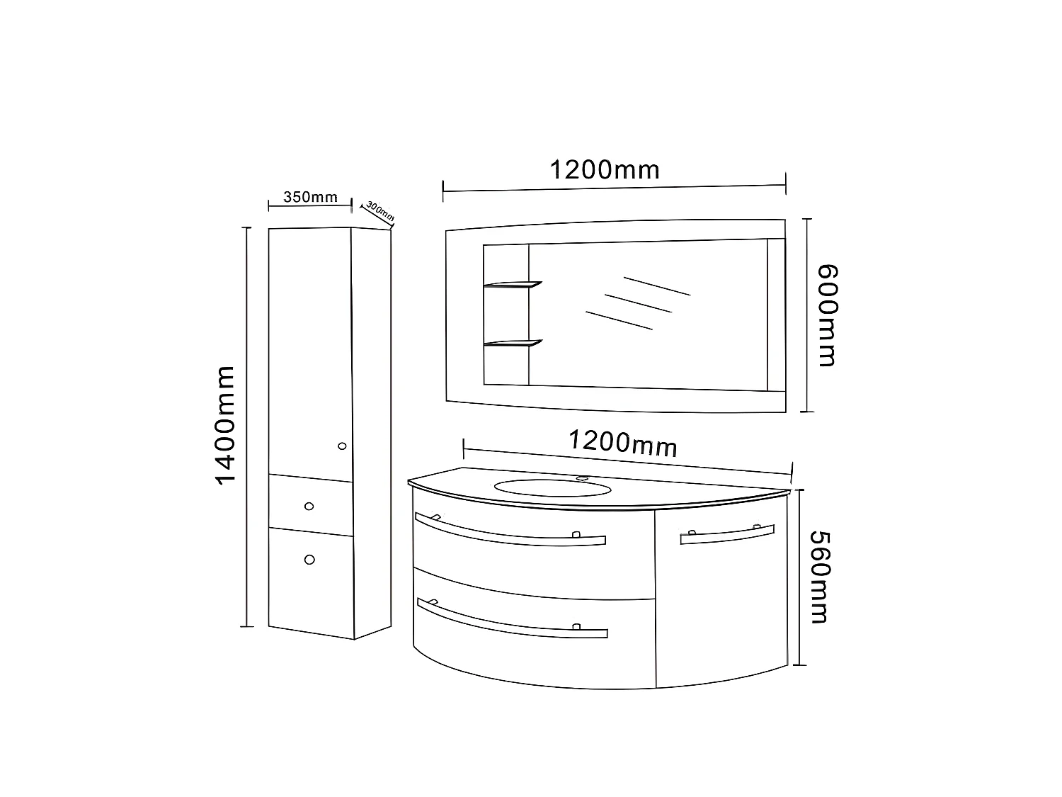Meuble de Salle de Bain 120 cm Colonne et Lavabo inclus – Alicia