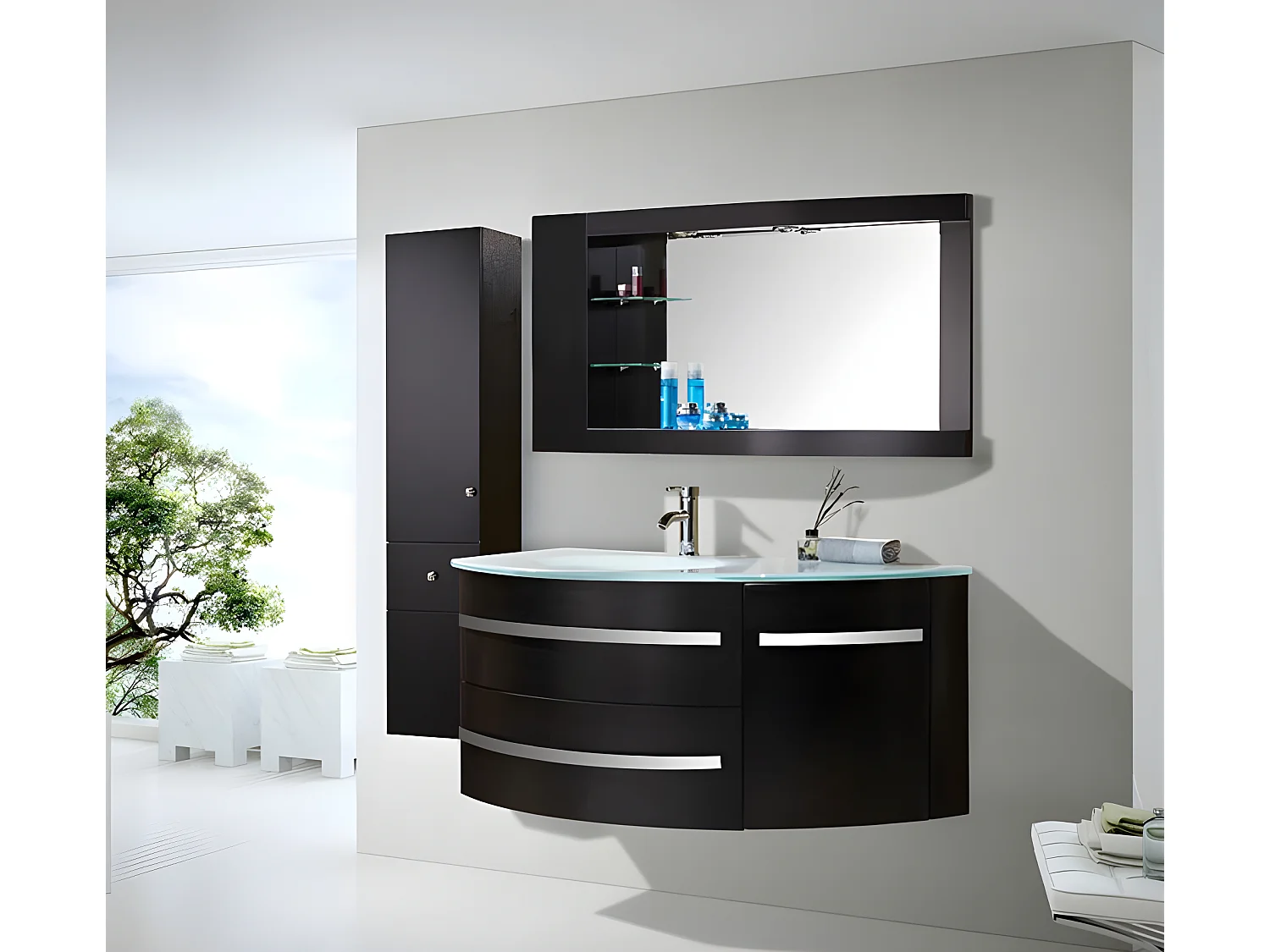 Meuble de Salle de Bain 120 cm Colonne et Lavabo inclus – Alicia