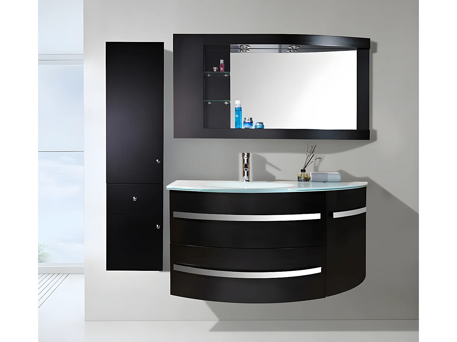 Meuble de Salle de Bain 120 cm Colonne et Lavabo inclus – Alicia