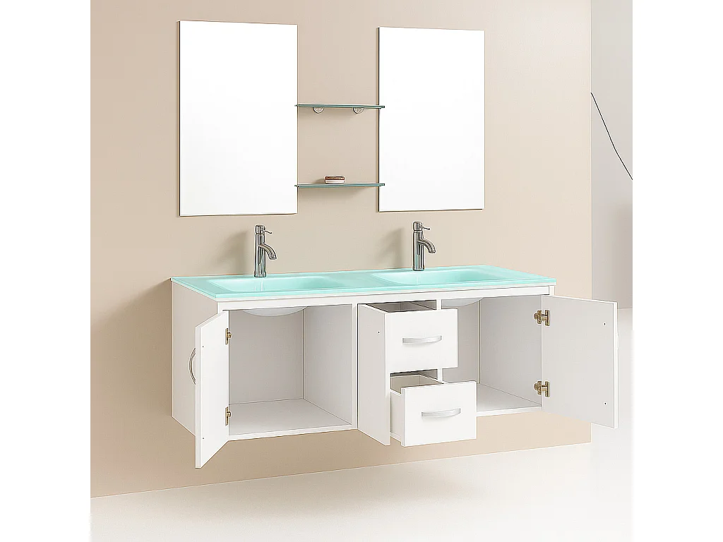 White Bathroom Vanity Unit 151 cm with Basin Included – Gracie