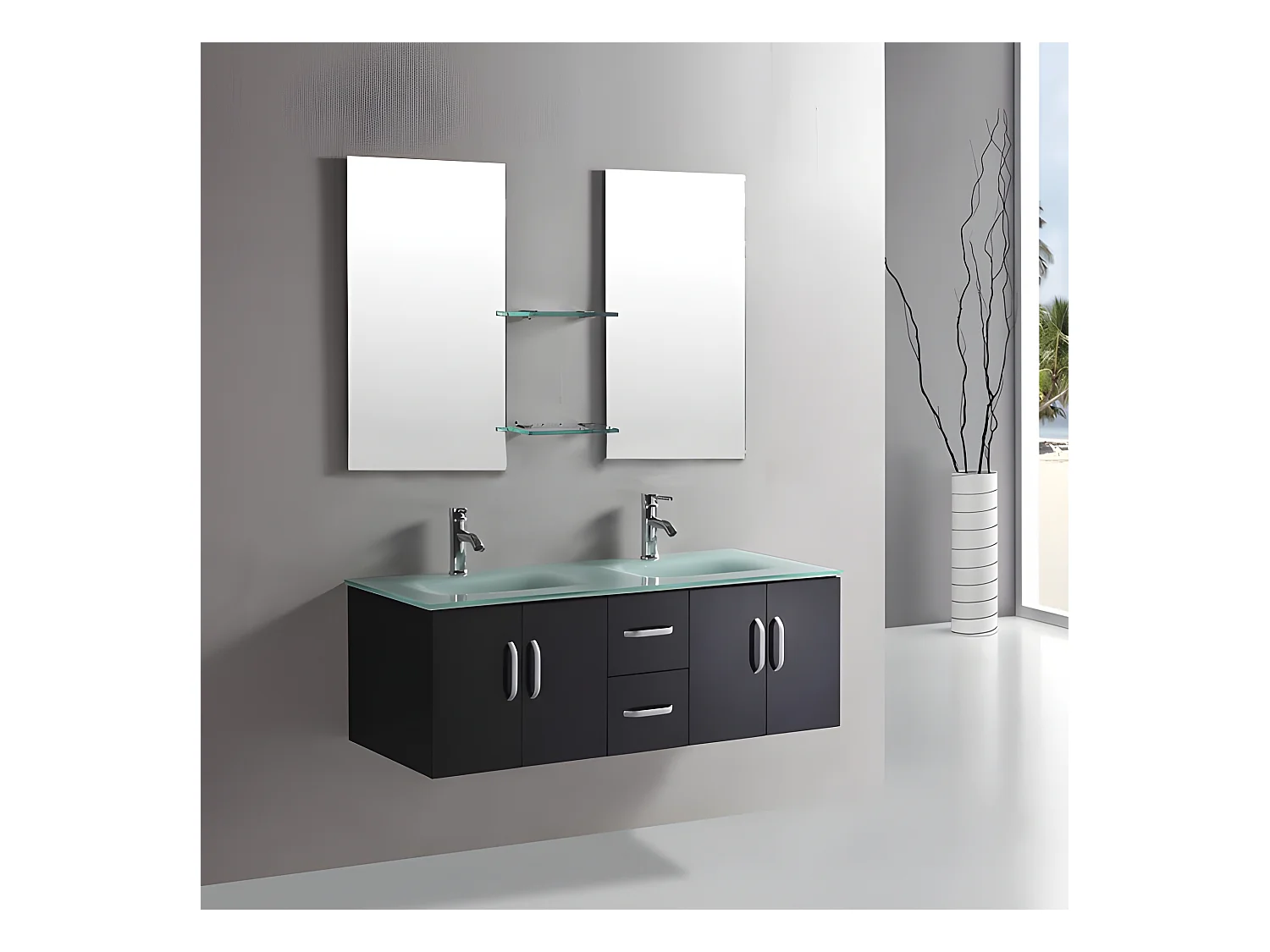 Badezimmer-Set 151 cm Schwarz Waschbecken inklusive - Ginger