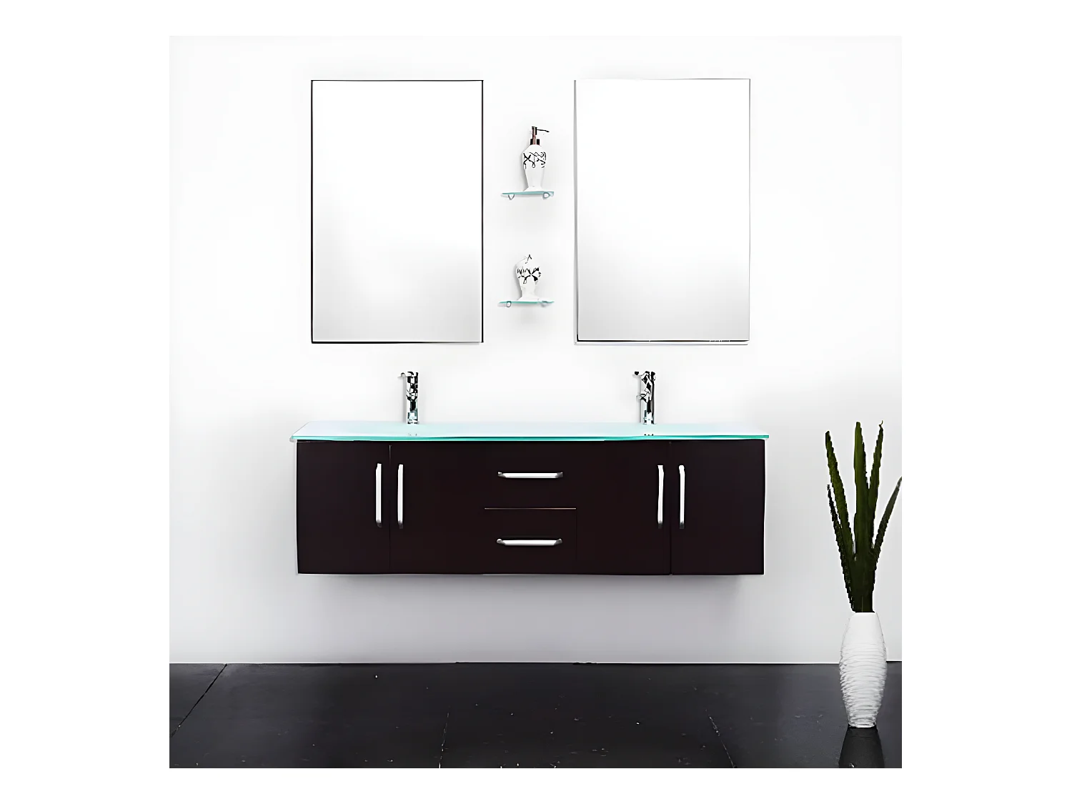 Badezimmer-Set 151 cm Schwarz Waschbecken inklusive - Ginger