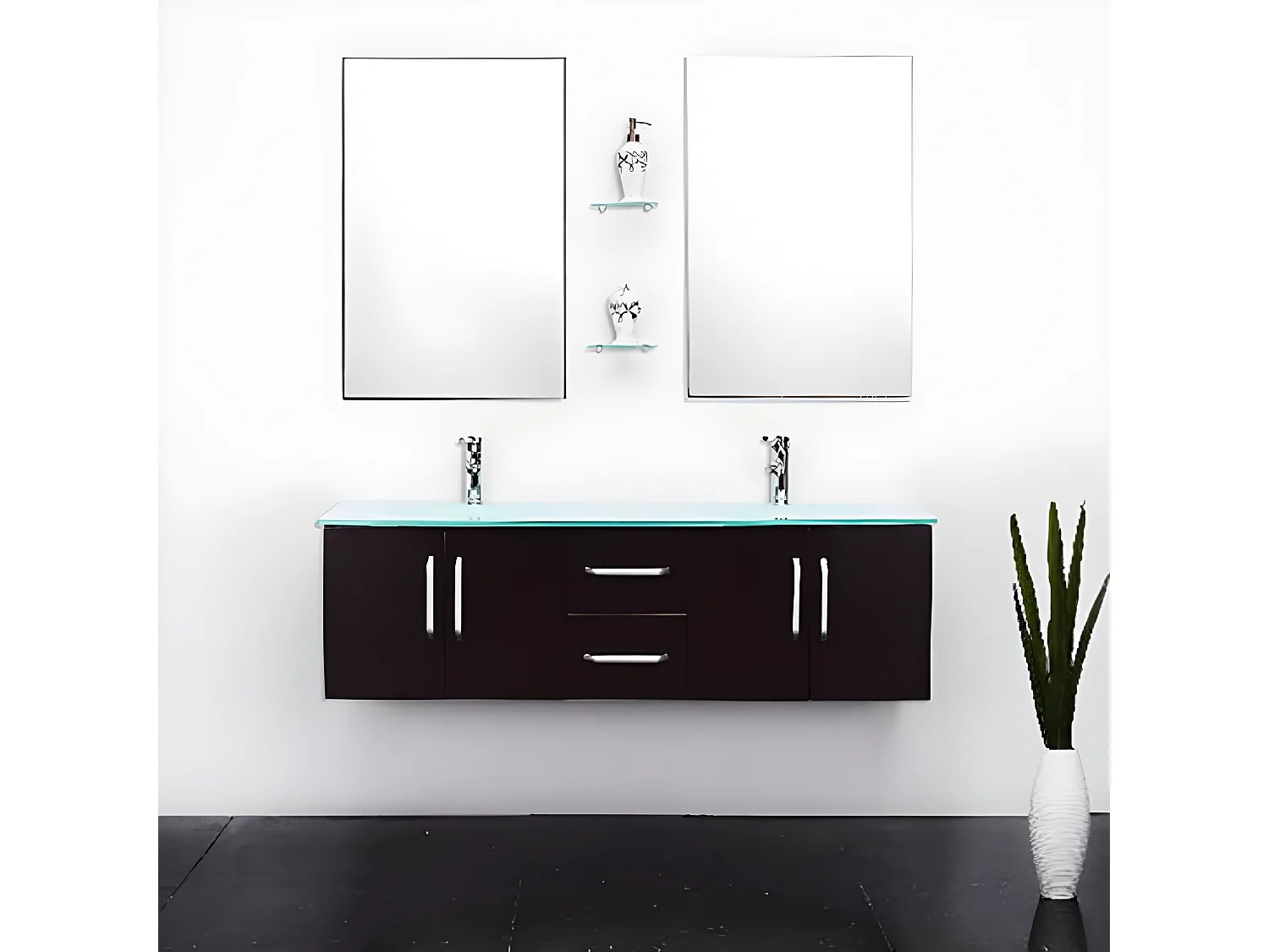 Badezimmer-Set 151 cm Schwarz Waschbecken inklusive - Ginger