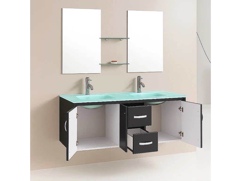 Meuble de Salle de Bain noir 151 cm Lavabo inclus – Ginger