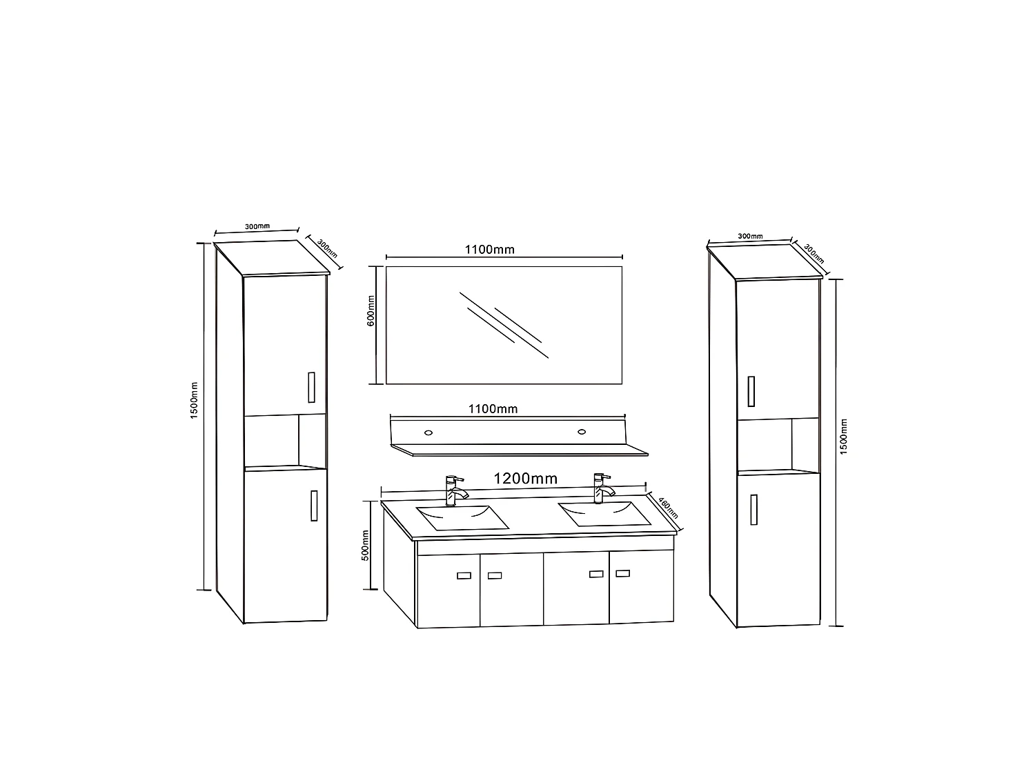 Meuble de Salle de Bain 120 cm Colonnes et Lavabos inclus – Belle