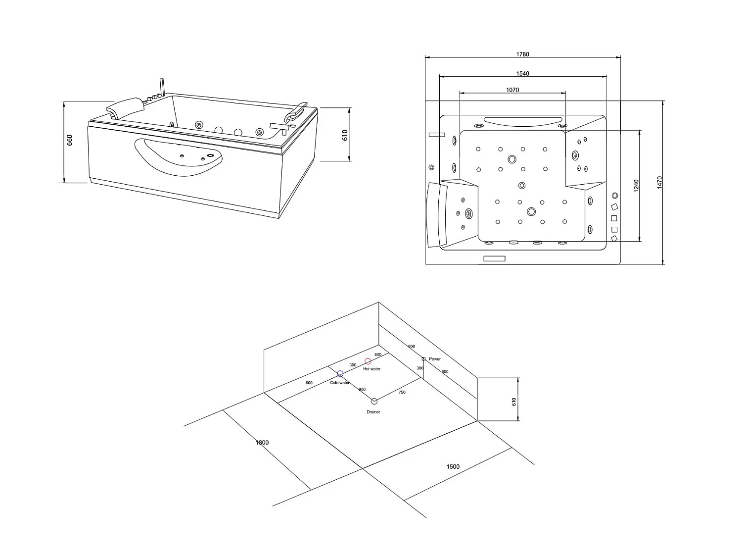 Whirlpoolbadewanne 178 x 147 cm weiß Doppelpumpe 33 Düsen - Petal