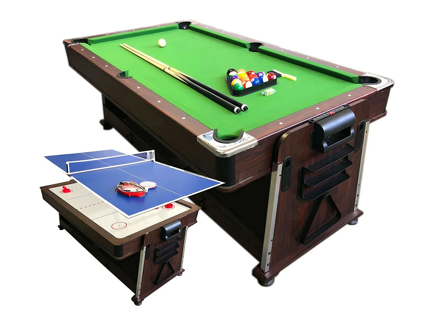 7-Fuß-Billardtisch Grün Multi-Game Airhockey + Tischtennis – Stark