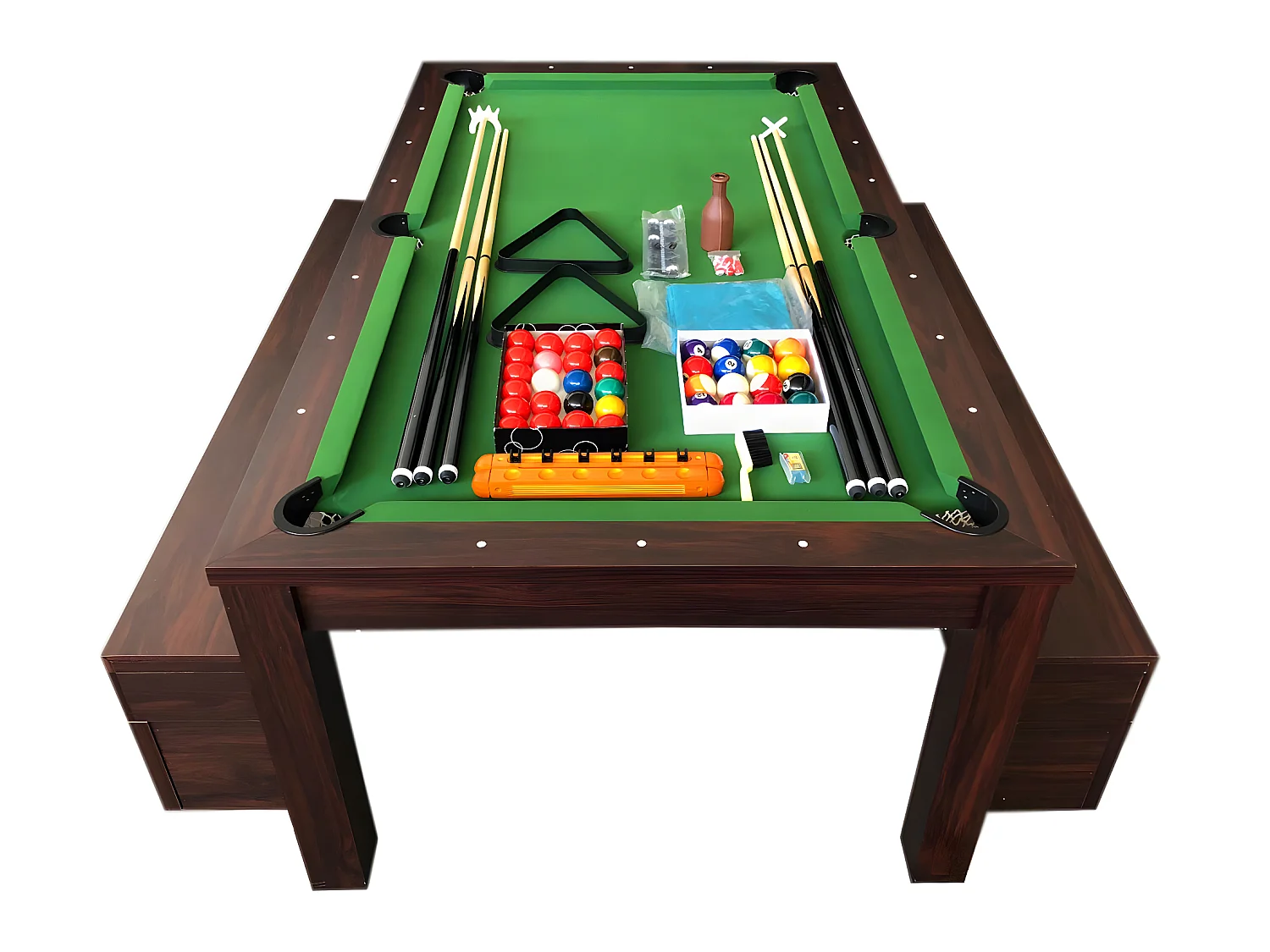 Table de Billard vert 7 Pieds convertible avec banquettes – Zefiro