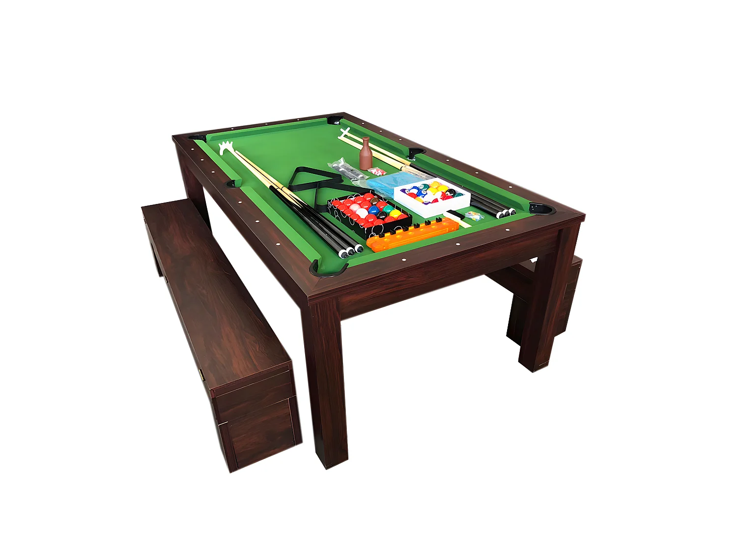 Table de Billard vert 7 Pieds convertible avec banquettes – Zefiro