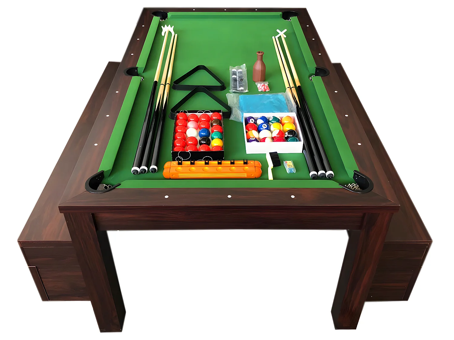 Biljarttafel 7 Voet Groene converteerbaar met banken – Zefiro