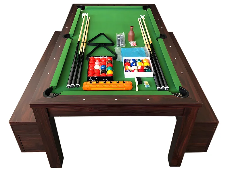 Mesa de bilhar 7 pés verde conversível en mesa com bancos – Zefiro