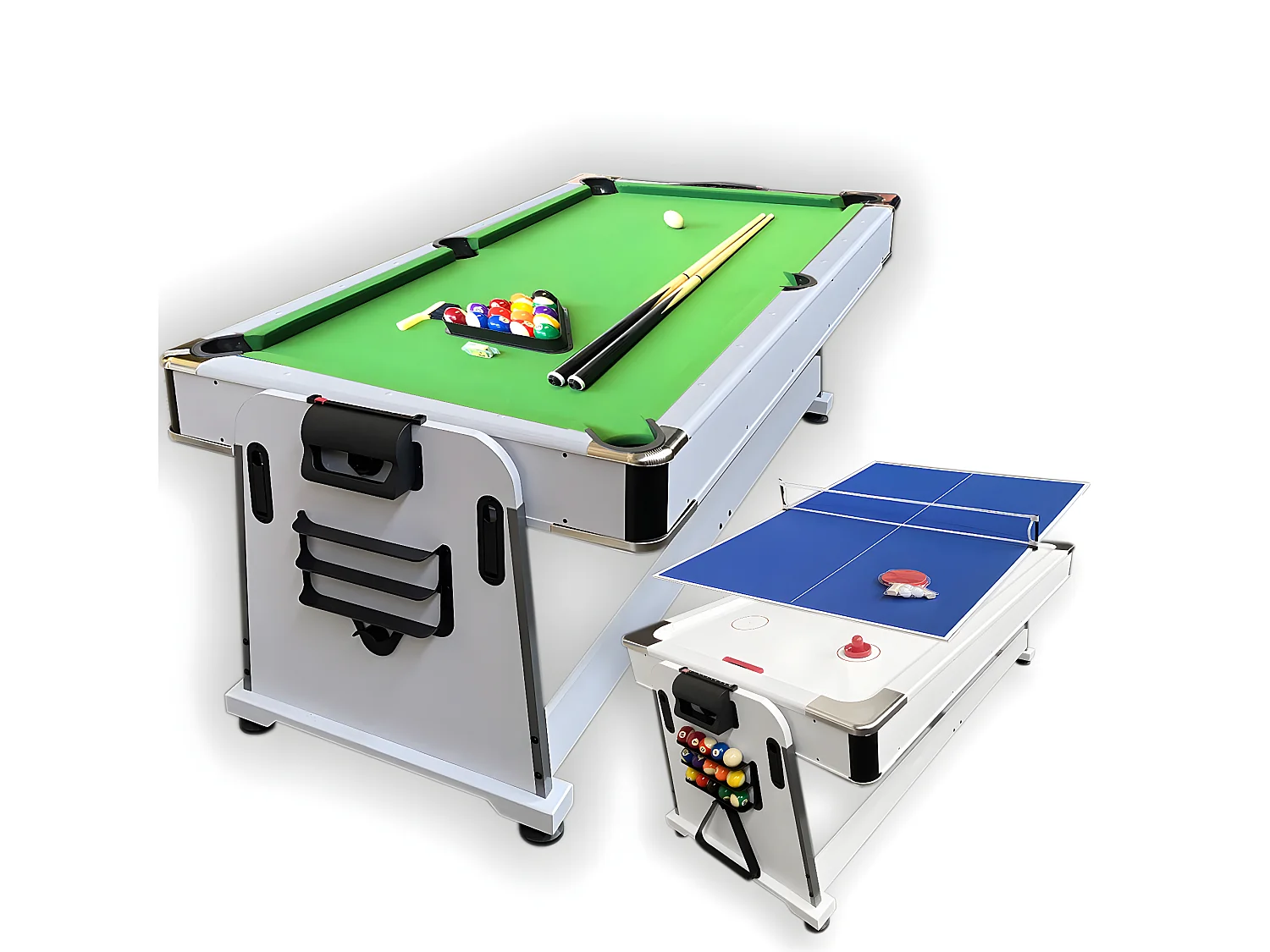 Biljarttafel 7 voet Multi-game groen Air Hockey + Tennistafel – Stark White