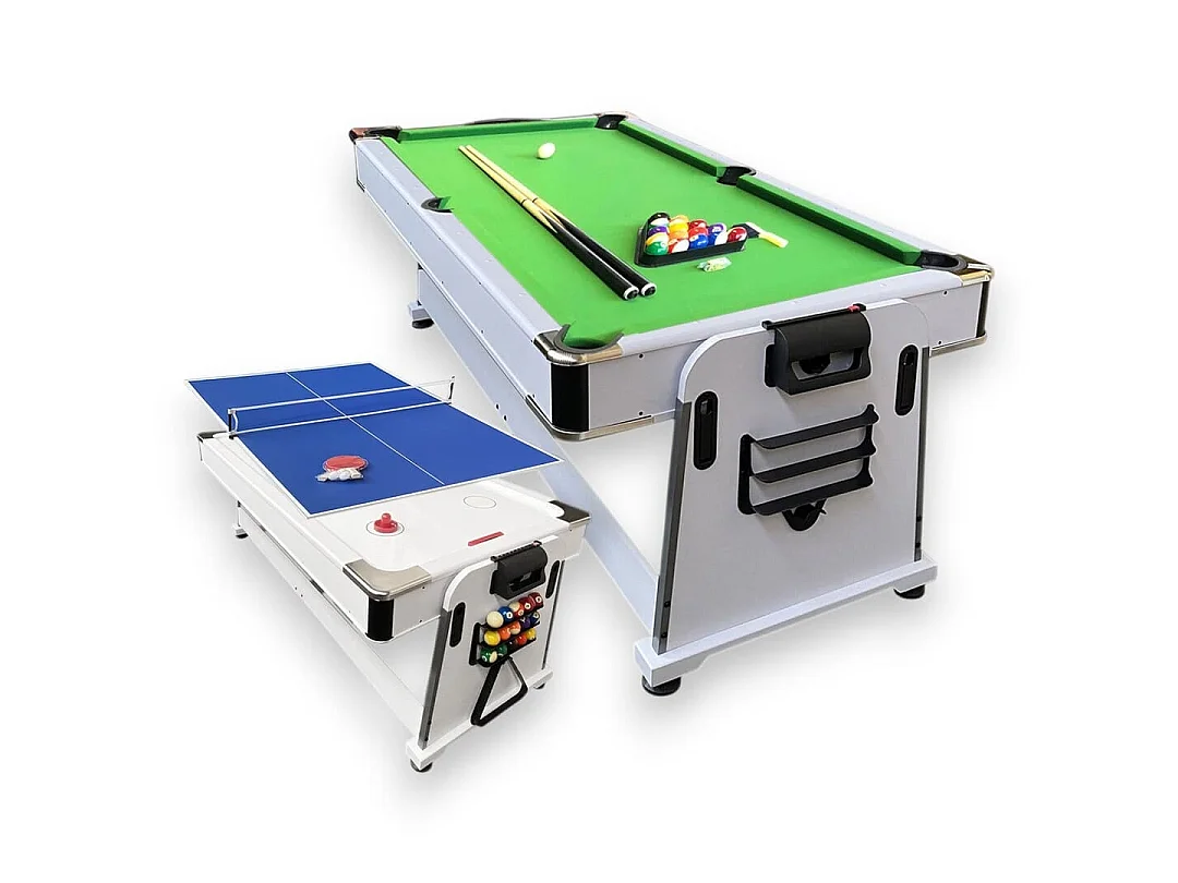 7-Fuß-Billardtisch Grün Multi-Game Airhockey + Tischtennis – Stark White
