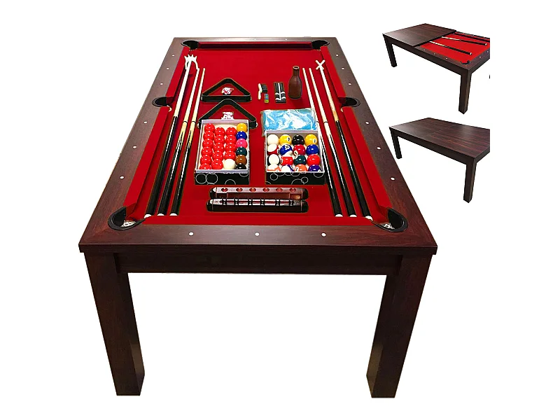 Table de Billard 7 pieds rouge convertible en table – Estia