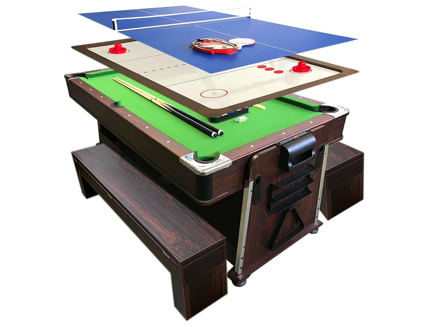 Tavolo da biliardo 7 piedi Multi-gioco verde Air Hockey + Ping pong – Stark con panche