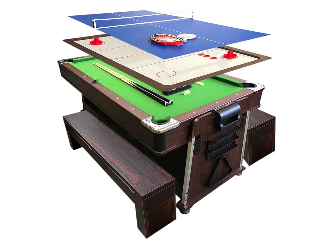 Biljarttafel 7 voet Multi-game groen Air Hockey + Tennistafel – Stark met banken