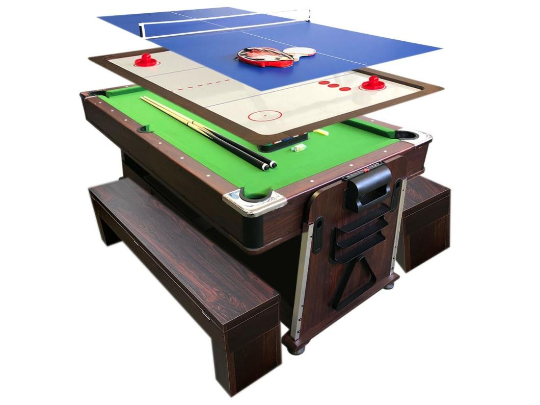 Biljarttafel 7 voet Multi-game groen Air Hockey + Tennistafel – Stark met banken