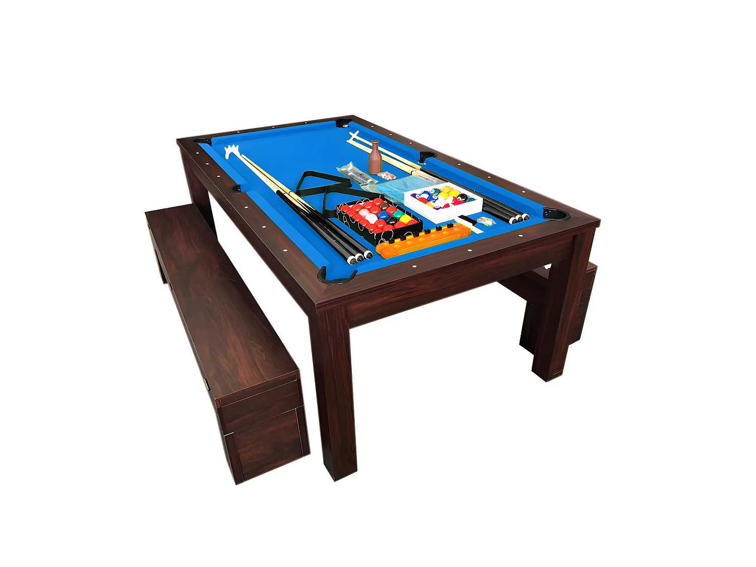 Table de Billard bleu 7 Pieds convertible avec banquettes – Theti