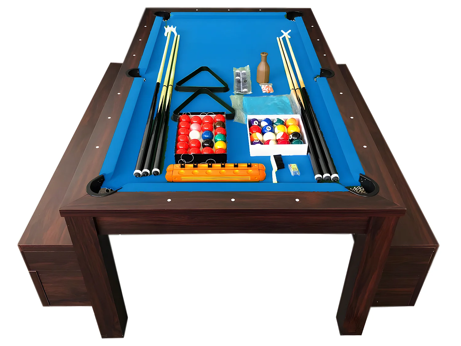 7-Fuß Billardtisch blauer der zum Tisch wird mit Stauraumbänken – Theti