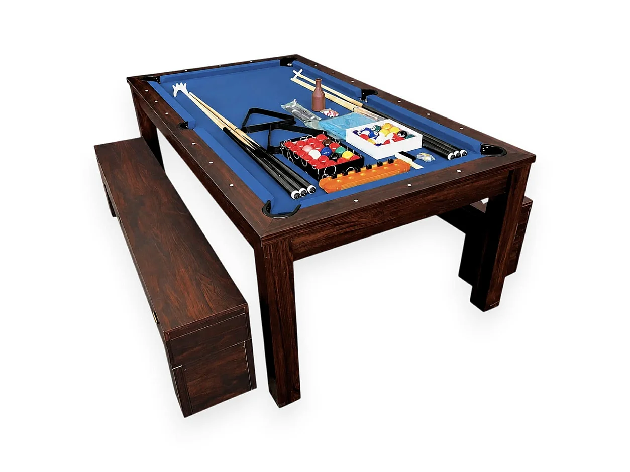 Convertible 7 ft Pool Table blue with Storage Benches – Theti