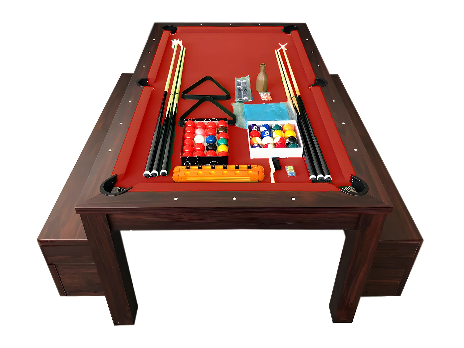 Biljarttafel 7 Voet rode converteerbaar met banken – Etna