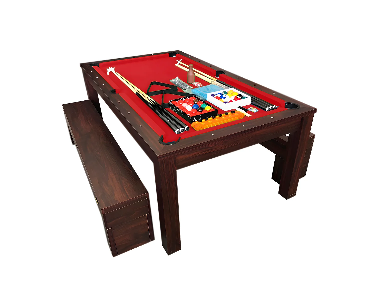 Table de Billard rouge 7 Pieds convertible avec banquettes – Etna