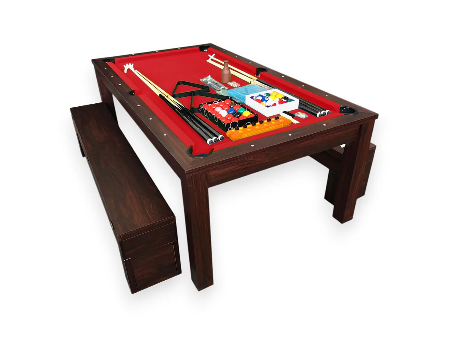 Convertible 7 ft Pool Table red with Storage Benches – Etna