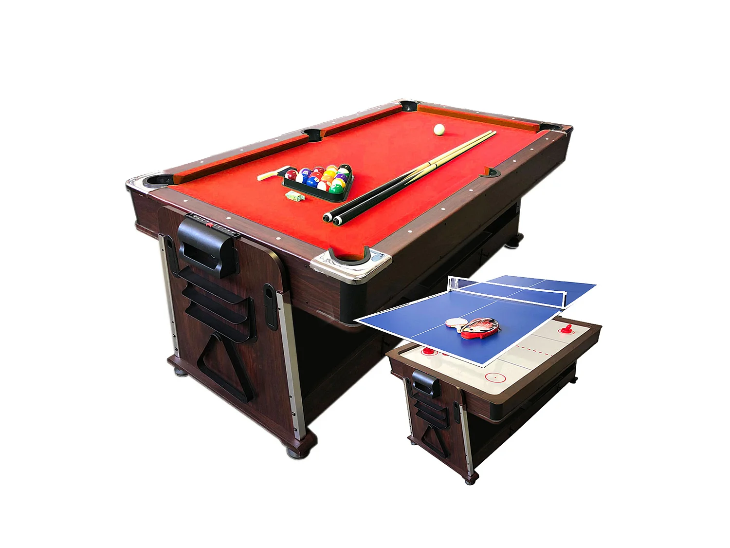 7-Fuß-Billardtisch Roter Multi-Game Airhockey + Tischtennis – Stark