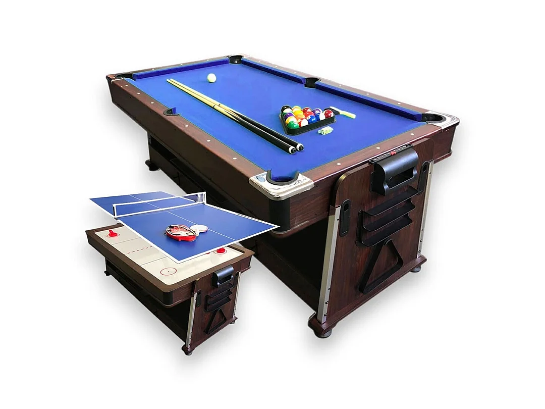 7 ft Blue Multi-Game Pool Table with Air Hockey, Table Tennis and Dining Top – Stark