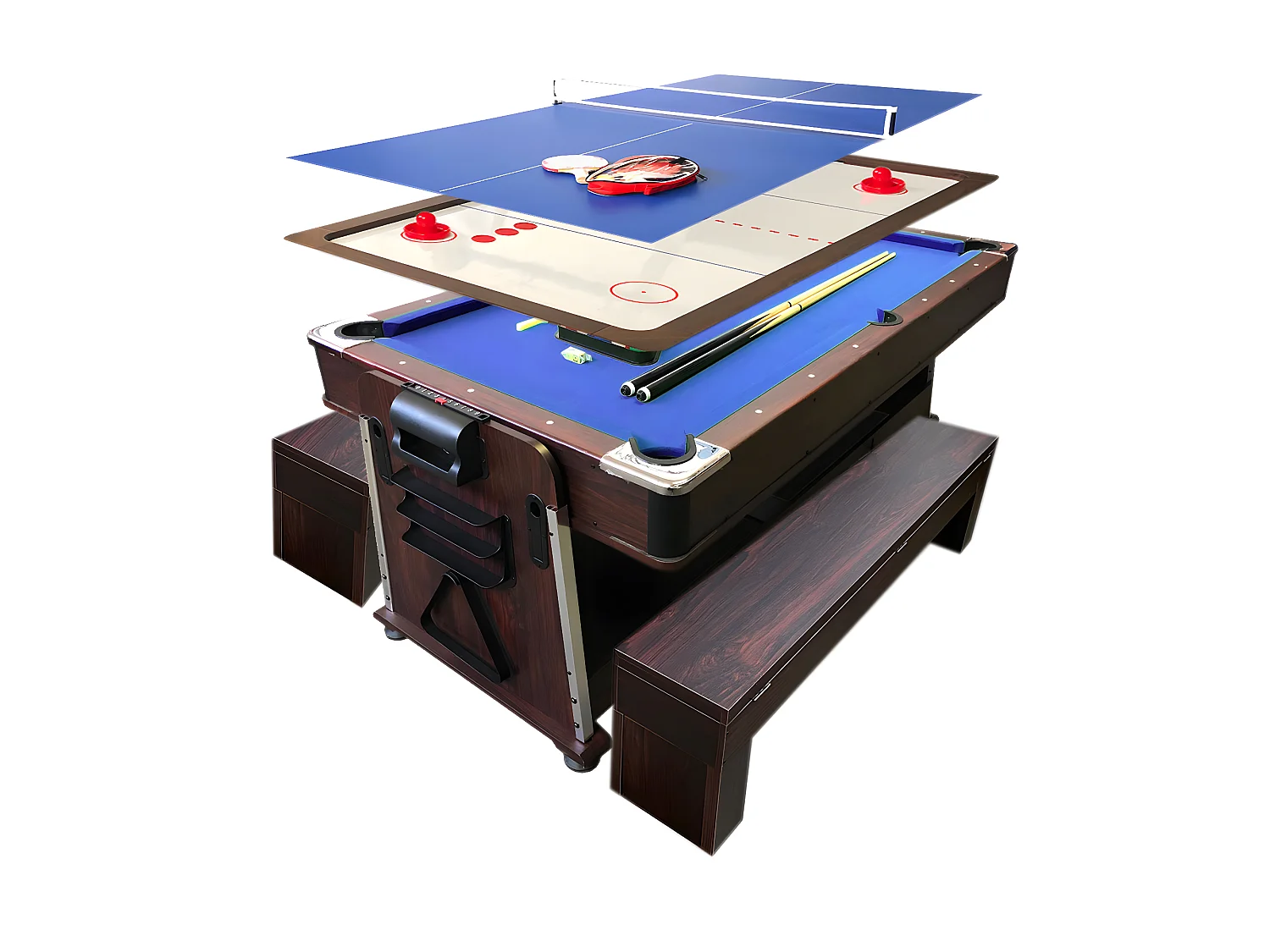 Table de Billard 7 pieds Multi-jeux bleu Air Hockey + Table de Tennis – Stark avec Bancs