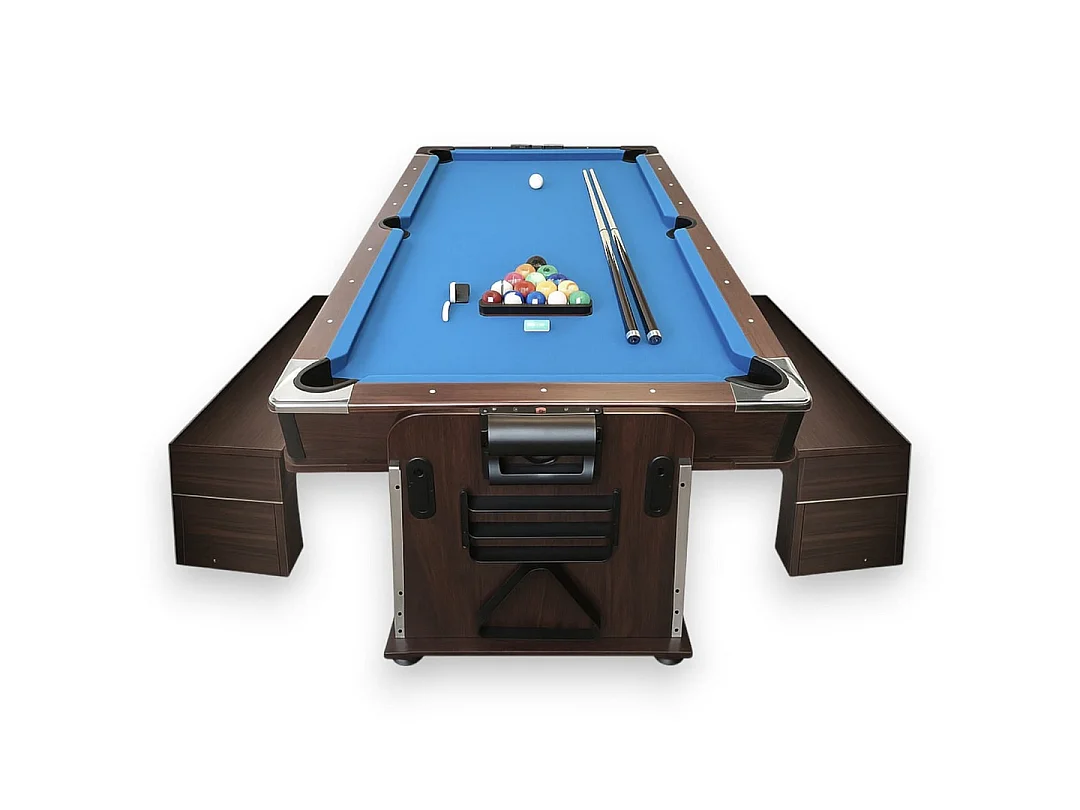 7 ft Blue Multi-Game Pool Table with Air Hockey, Table Tennis, Dining Top and Benches – Stark