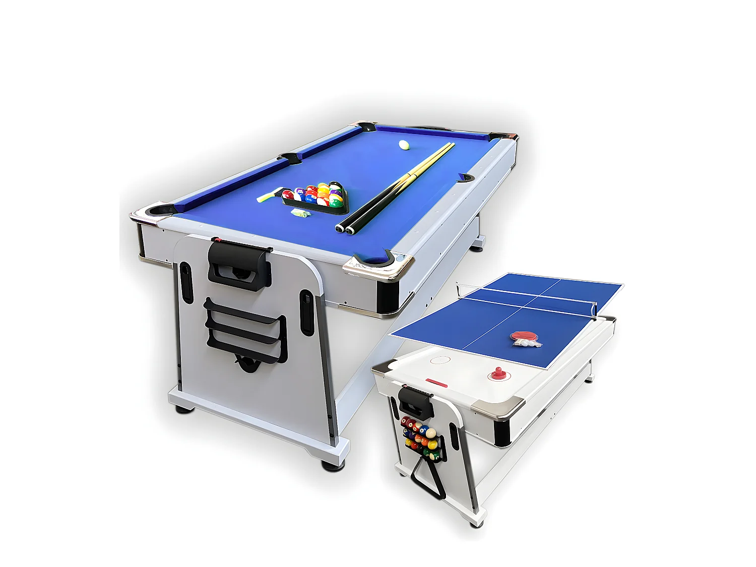 7-Fuß-Billardtisch Blauer Multi-Game Airhockey + Tischtennis – Stark White