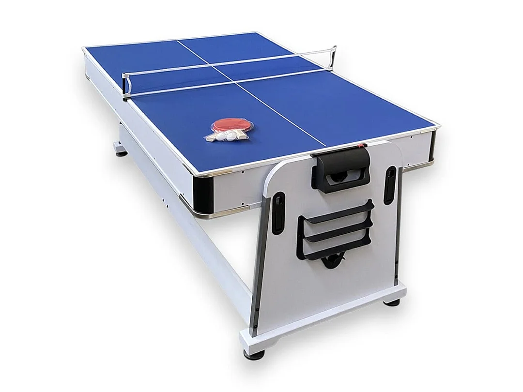 7 ft Blue Multi-Game Pool Table with Air Hockey, Table Tennis and Dining Top – Stark White