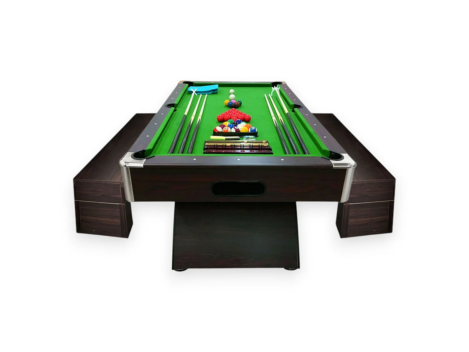 Table de Billard 8 Pieds moderne vert avec bancs de rangement – Poseidon