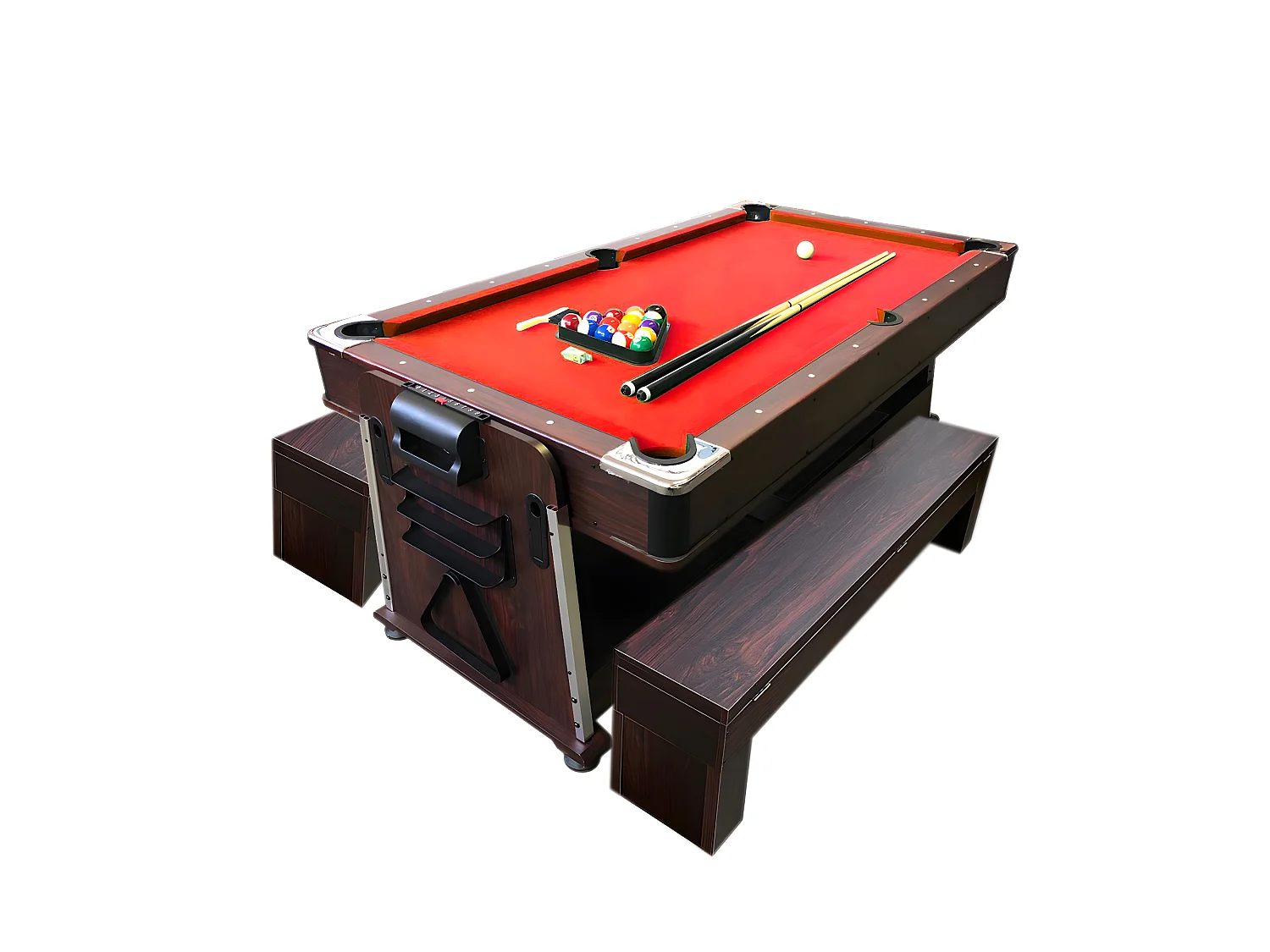 Table de Billard 7 pieds Multi-jeux rouge Air Hockey + Table de Tennis – Stark avec Bancs